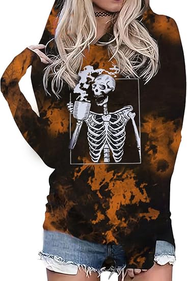 Halloween Horror Skull Silhouette Hoodie Women Long Sleeve Sweatshirt Novelty Pullover Hoodie - skull sweatshirts