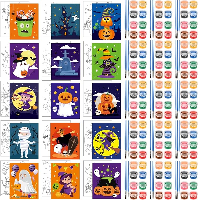Sherr 15 Set 75 Pcs Halloween Pre Drawn Painting Canvas Kit for Adults - skull painting