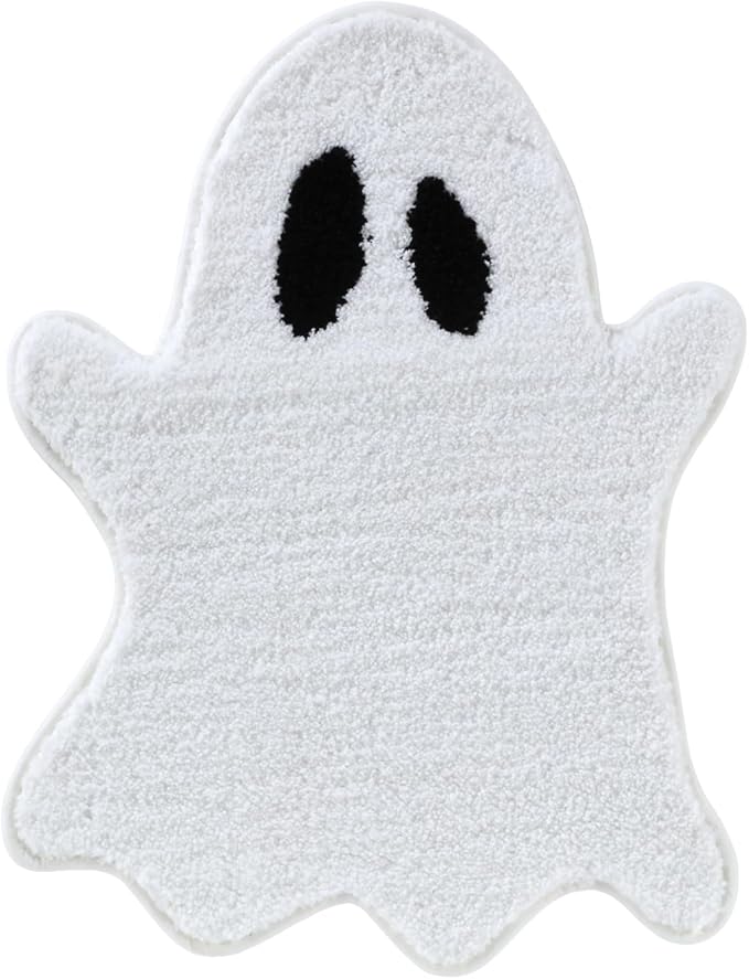 Spooky Ghost Bathroom Rug 23x28 Inch, Soft and Absorbent Tufted Cute Halloween Bath Mat Non Slip Washable, Halloween Bathroom Boo Decor Rug Holiday Decorations - skull toilet mat