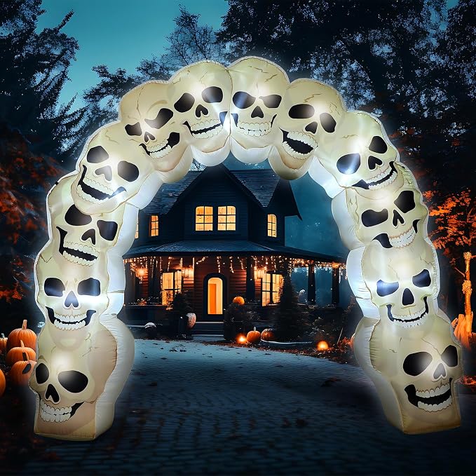 Leyndo 8 ft Halloween Inflatables Archway Outdoor Large Archway Decorations - skull inflatable