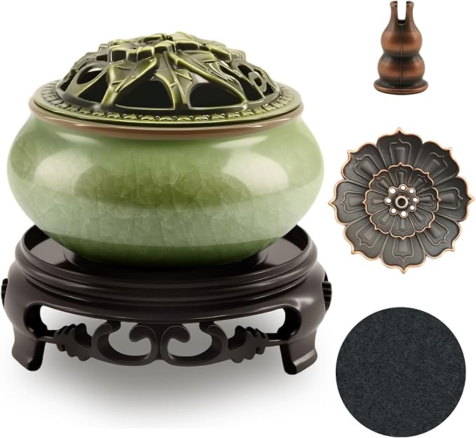 Ceramic Incense Burner with Lotus Incense Holder, Multi-Functional Incense Burner Holder for Incense Sticks, Coil Incense and Cones, Perfect Home Decor - skull incense burner
