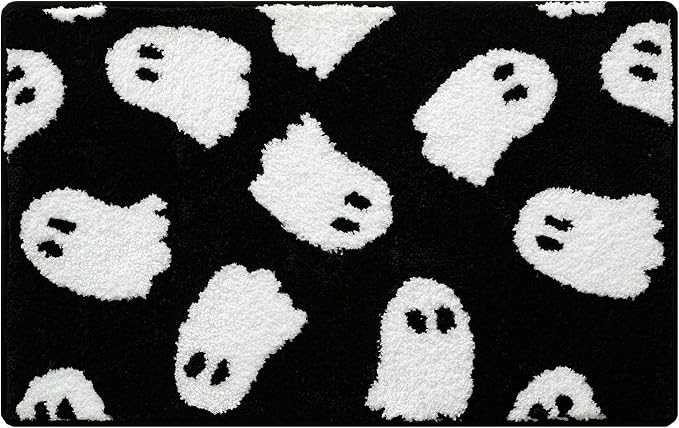 Ghost Bathroom Rug 16x24 Inch Black, Halloween Bathroom Decor Rug - skull floor mat