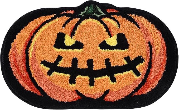 Halloween Pumpkin Bath Mat 20x32 Inch, Soft and Absorbent Tufted Fall Bathroom Rug Non Slip Washable, Autumn Halloween Bathroom Decor Rug Holiday Decorations - skull toilet mat
