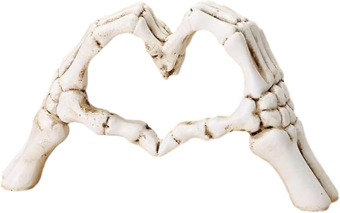 Gothic Skeleton Heart Hands Sculpture 6.3"- Unique Until Death Bone Heart Love Sign -Halloween Home Decor, Gothic Wedding Gift, Shelf Desktop Ornament - skull figurine