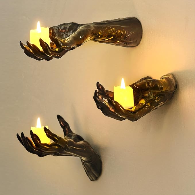 Halloween Decorations Indoor Gothic Decor: Pack of 3 Wall Mounted Hands - skull wall art