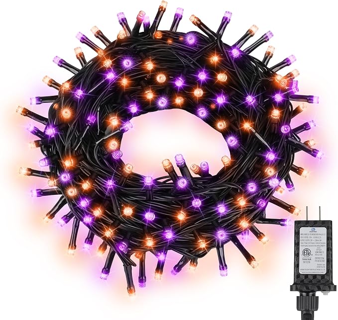 100LED Halloween String Lights 33 Ft Orange Purple Twinkle Light with 8 Modes Waterproof for Indoor Outdoor Party Garden Decor - string light