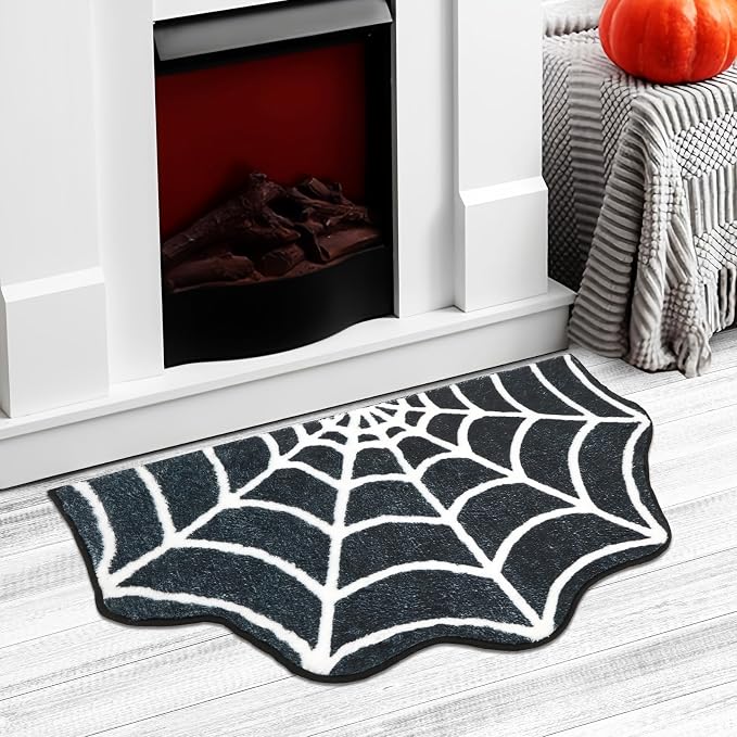 Halloween Bath Mat, 18x28 Spiderweb Rug Non Slip Gothic Decor - skull carpet