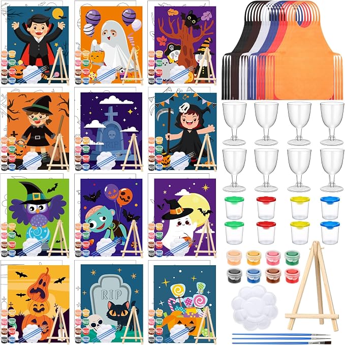 Sherr 96 Pcs 12 Set Pre Drawn Canvas Painting Kits, Halloween