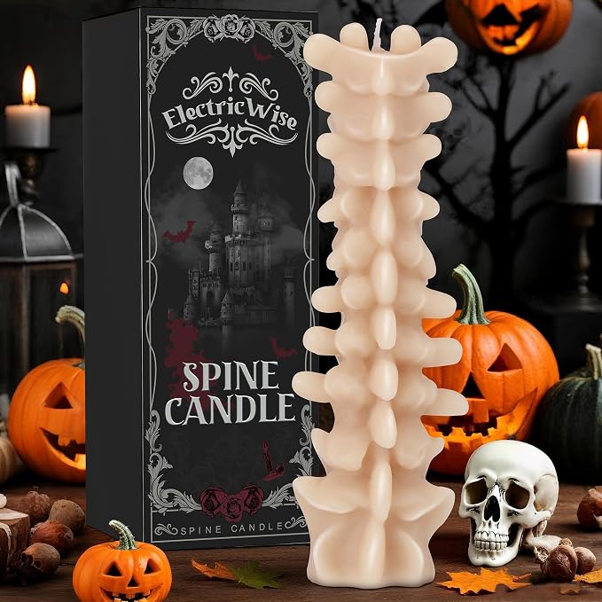 Spine Candle, Spooky Candle for Gothic Decor Gift, Christmas Premium Natural Scented Beeswax with Cotton Wick for Parties, Home, Rituals, Gift, Halloween Decorations - skull candle