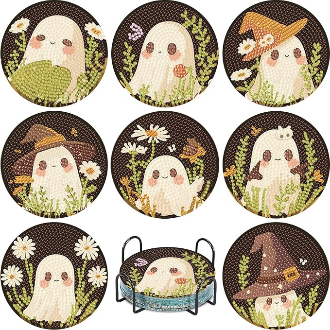 Halloween Diamond Art Coasters Kit for Adults, Diamond Painting Coasters - skull coaster