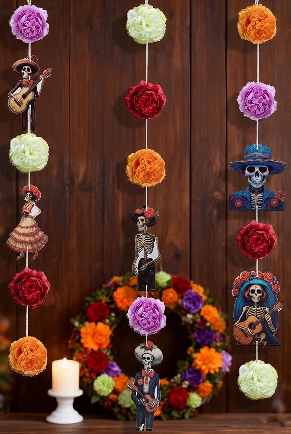 3 Pcs Day of The Dead Skull Garland Decoration for Dia de Los Muertos - skull inflatable