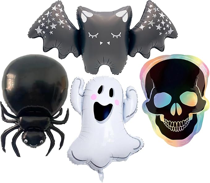 Halloween Foil Balloons Ghost Balloons Bat Skull Spide Balloon for Halloween Spooky Birthday Party Decorations Trick or Treat Themed Party Decor Supplies Set-4 Pcs - skull inflatable