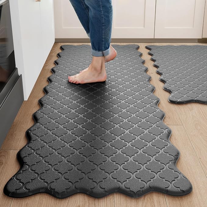 Upgrade Scalloped Kitchen Mats for Floor 2PCS, Black Kitchen Rugs - skull floor mat