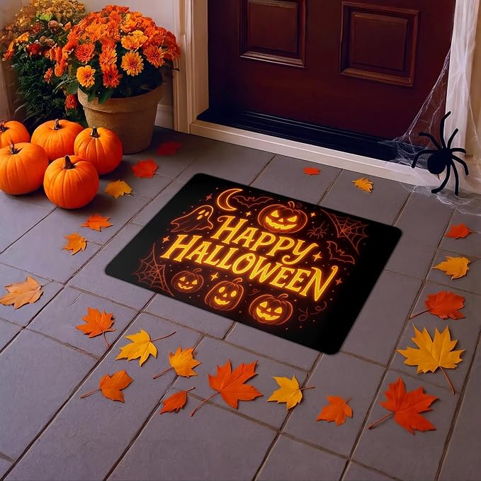 Halloween Door Mat Happy Halloween Print Ultra Thin Non-Slip Entryway Rug - skull floor mat