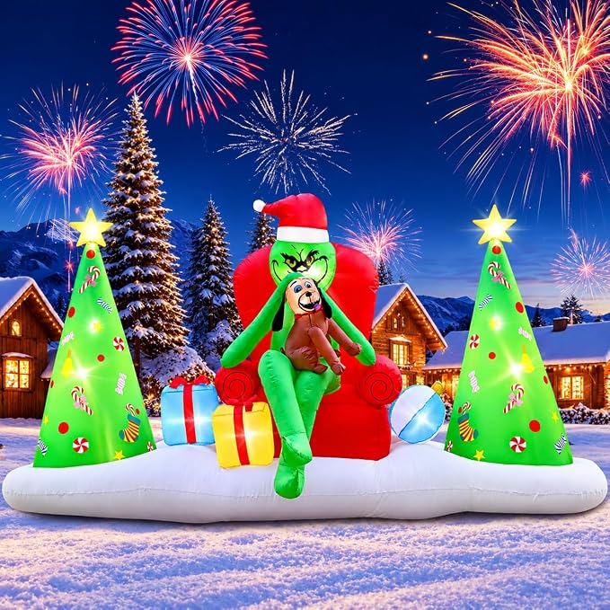 8FT Christmas Inflatables Outdoor Decorations, Inflatable Green Monster Yard Decorations with LED Lights, Holiday Festive Blow Up Inflatable Garden Decor - skull inflatable
