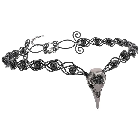 Viking Crow Skull Crown Witch Circlet Black Stone Headpiece - skull headband