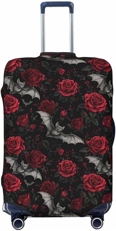 Goth Luggage Cover for Suitcase Tsa Approved Protector-Luggage Sleeve Large Suit Case Cover Travel Stretch Baggage Case Protective Washable Fit 18-21in Bat Rose S - skull suitcase