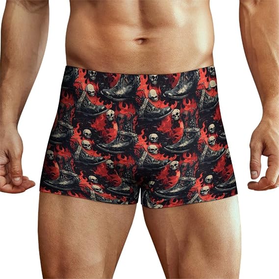 Gothic Skull Cowboy Boots Print Mens Underwear, Boxers for Men, Soft Moisture-Wicking Breathable Boxer Briefs - skull swimsuit