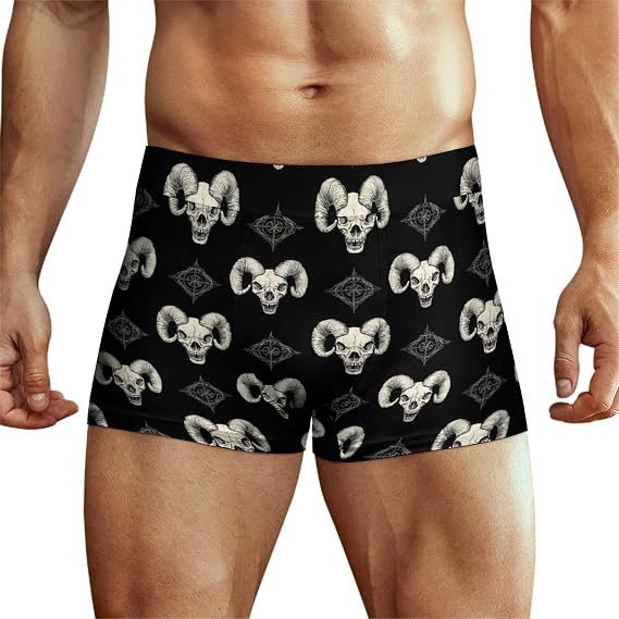 Vintage Goat Skull Print Mens Underwear, Boxers for Men, Soft Moisture-Wicking Breathable Boxer Briefs - skull swimsuit
