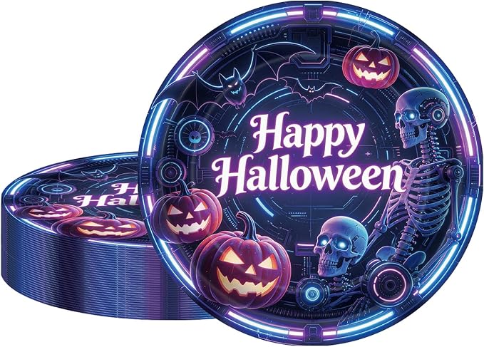 Halloween Paper Plates 7", 50pcs Party Skull Pumpkin Bat Plates Disposable - skull plate