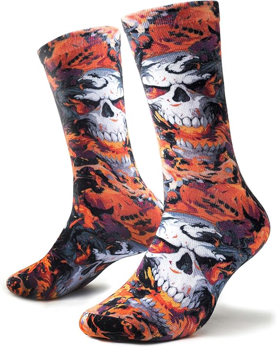 3D Crew Socks for Men & Women - 360° Wrap Print, Moisture-Wicking Novelty Socks Unisex One-Size - sugar skull boots