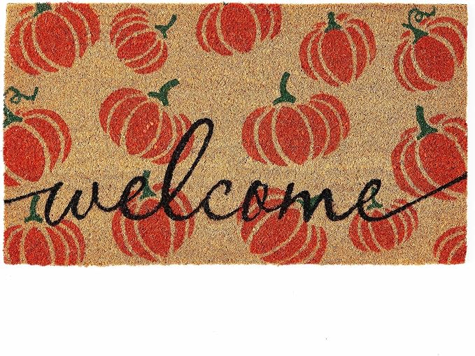 KANKUN Halloween Coco Coir Door Mat with Heavy Duty Backing, Welcome Doormat (17" x 30"), Doormat Entrance (Halloween1 - Welcome) - skull carpet