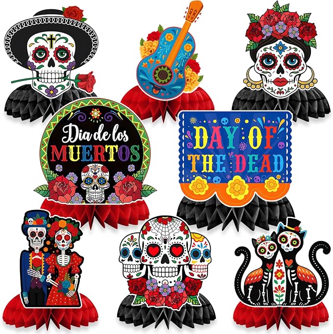 JULMELON 8Pcs Day of the Dead Decorations, Honeycomb Table Centerpieces - skull candle