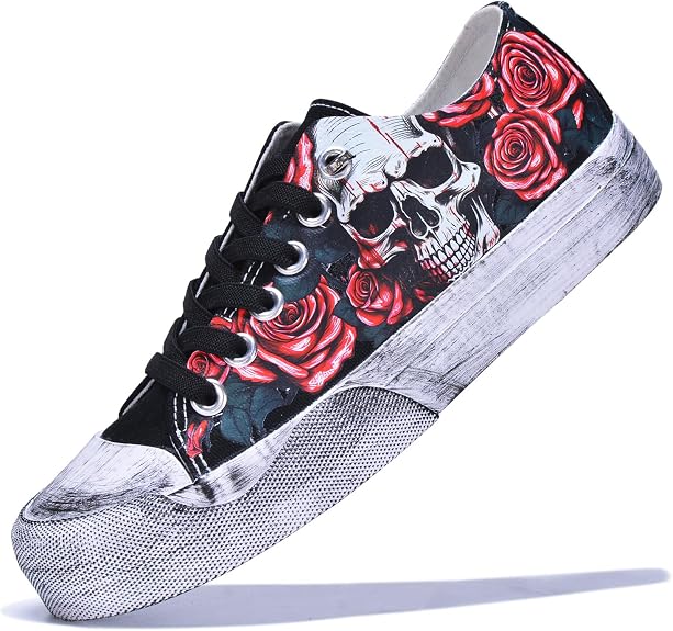 Gothic Skull Canvas Sneakers Unisex Retro Punk Low Top Shoes