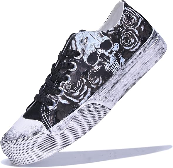 Gothic Skull Canvas Sneakers Unisex Retro Punk Low Top Shoes