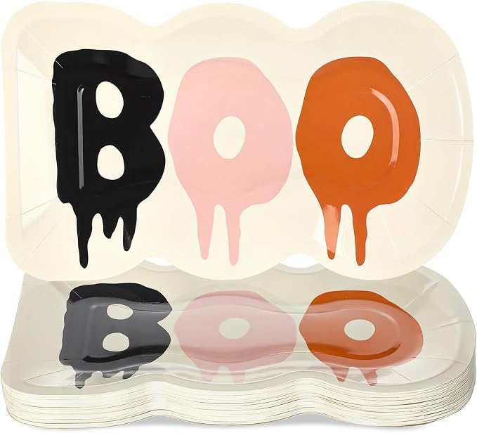 Havawish 50 Pcs Halloween Paper Plates Boo Shaped Plates 6 x 10 Inch - skull plate