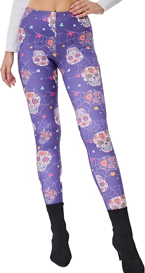 sissycos Women's 80s Leggings Neon Artistic Splash Printed Pants - skull leggings