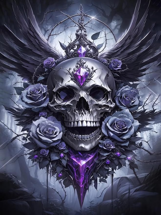 Possoco Skull Diamond Art Kits for Adults Beginner, 5D Diamond Painting Kits for Adults, DIY Full Drill Round Rhinestone Gem Art Crafts Paintings for Gift Home Wall Decor 12×16 Inch
