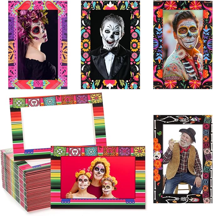 50 Pack Dia De Los Muertos Picture Frames Day of The Dead Ofrenda Altar - skull plate