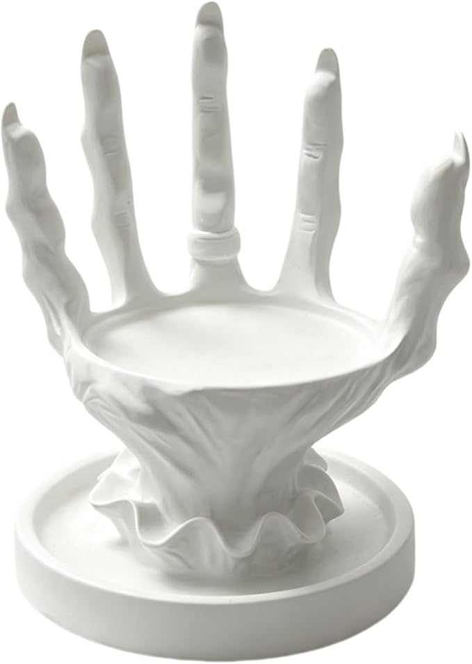 Skeleton Witch Skull Hand Jewelry Holder Gothic Ring Decor Stand - skull candle