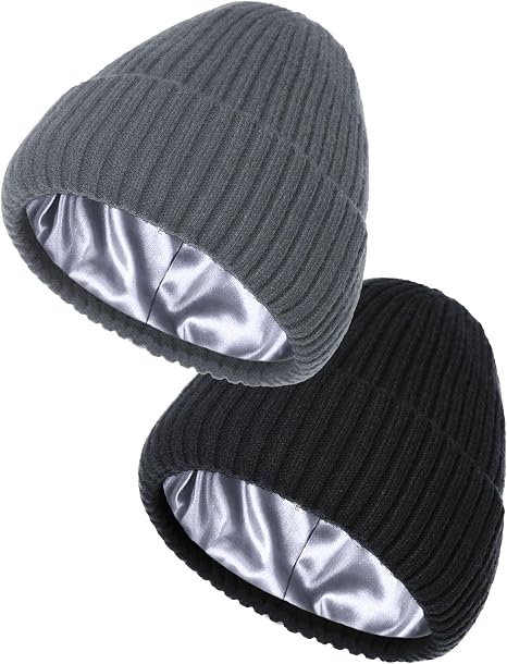 Satin Lined Beanie for Women Men, Wool Knit Cuffed Warm Winter Hat - skull watch