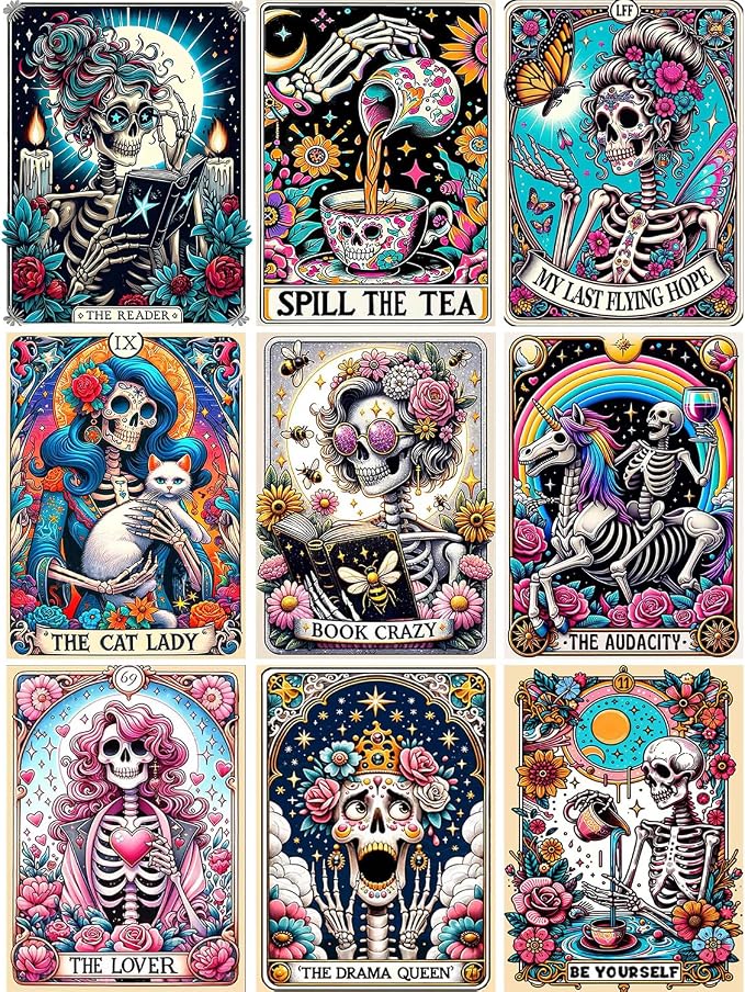 GOUOYANA Skull Diamond Art Kits for Adults-9pcs Tarot Diamond Painting Kits - skull painting
