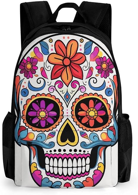 Sugar Skull Backpack with Pocket - 15.6-inch Laptop Sleeve Bag Casual Daypack for Work And Travel - skull backpack