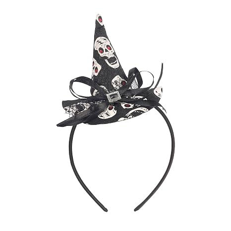 Halloween Witch Hat Headband Skull Hair Hoop for Women Decoration Party Supplies Halloween Hair Accessories (Black)