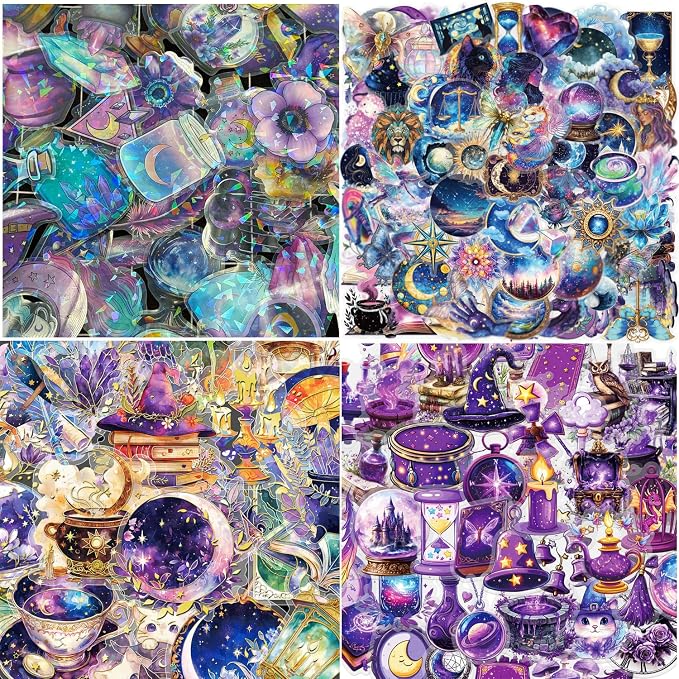 200Pcs PET Mysterious Witchy Stickers for Laptop, Magic Witch Aesthetic Waterproof Transparent Holographic Stickers for Water Bottles, Skateboard, Guitar, Helmet, Adults - skull sticker