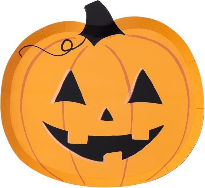 Bonjour Fete Orange Pumpkin Halloween Paper Plates, Jack O Lantern, 8 Pack - skull plate