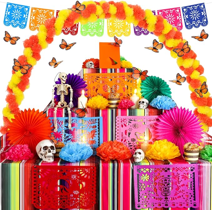 66 Pcs Day of The Dead Altar De Muertos Altar Arch, Classic, Elegant Color - skull carpet