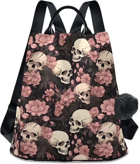 ALAZA Skeleton Skull Pink Flowers Backpack Purse for Women Anti Theft Travel Bag Fashion Back Pack Shoulder Bag Handbag - sugar skull handbags for sale
