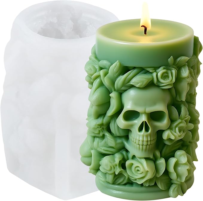 Halloween Skull Pillar Candle Mold Rose Skull Silicone Candle Mold - skull ashtray