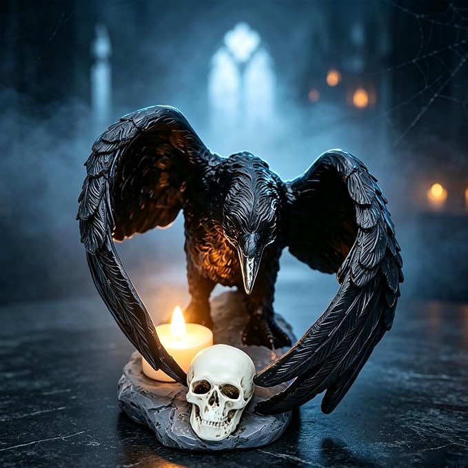 Gothic Crow Light Holder Halloween Candle Holder - skull candle