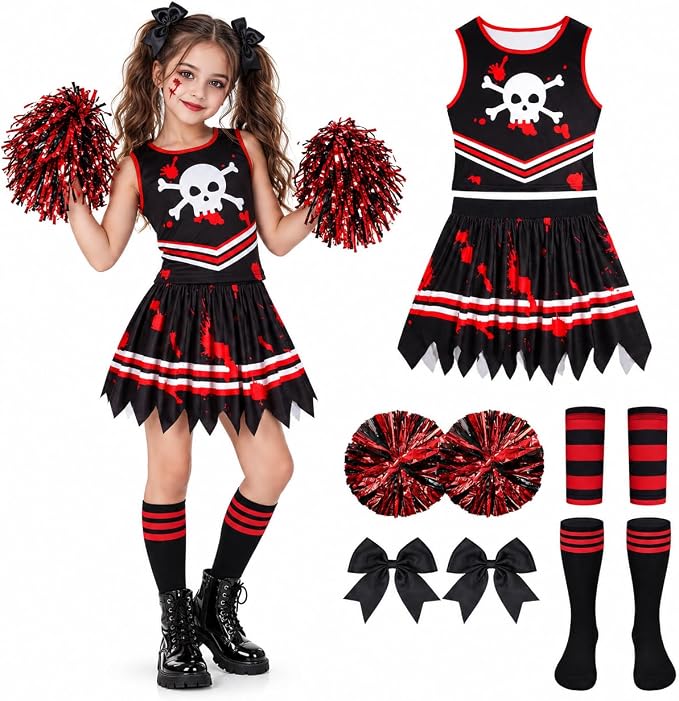 LiuSuper Halloween Zombie Cheerleader Costume for Girls Party Dress Up - sugar skull costume