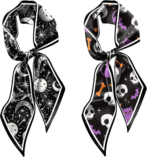 2PCS Hair Head Scarf Silk Feeling Long Satin Neck Satin Scarves for Handbag Cute Decoration Aesthetic Women 59 * 6.7'' - sugar skull handbags for sale