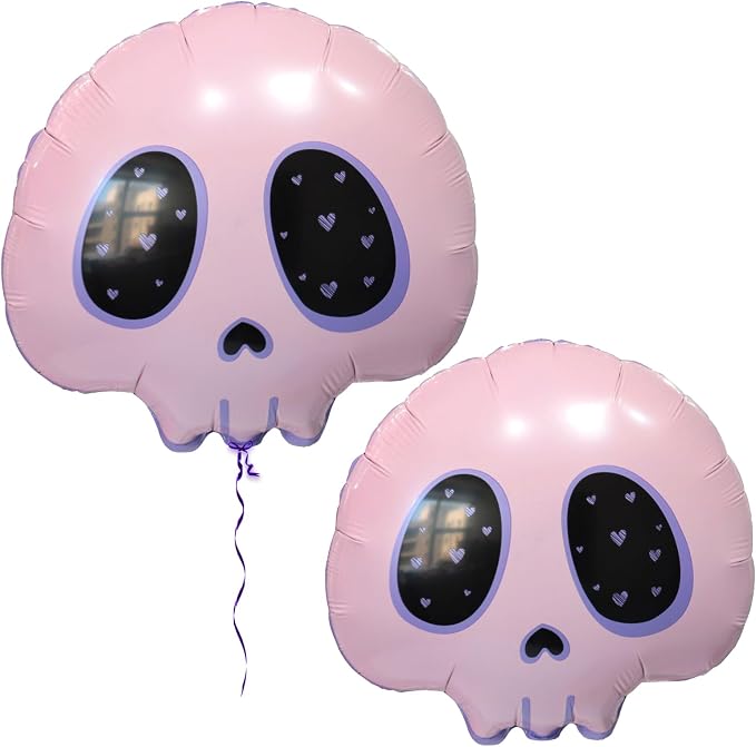 Helium Cute Halloween Pink Skull Foil Balloon, November Heart Eyes Design Balloons, Gothic Balloon The Spooky One Birthday Party Decoration, Yee Haw 2 Pack for Valentine's Day Decor - skull inflatable