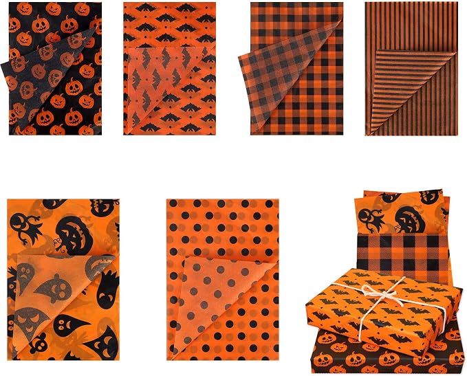 30 Sheets Halloween Tissue Paper, 14x20in Pumpkins Ghosts Gift Wrapping - skull toilet paper