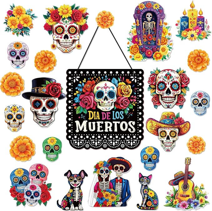 Day of the Dead Decorations - DIY Sugar Skull Cutouts Day of the Dead Sign - sugar skull ornament