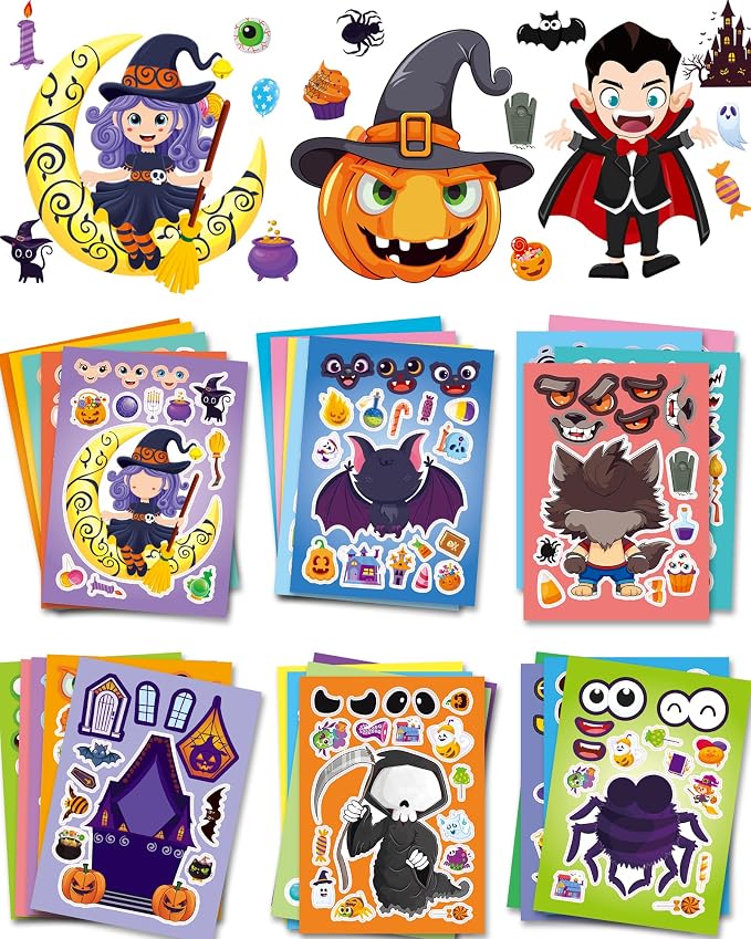 Halloween Stickers for Kids – 28 Unique Designs – No Duplicates – DIY Craft Stickers for Pumpkin Decorating, Goodie Bags, Party Favors, Classroom Prizes & Halloween Activities - skull sticker